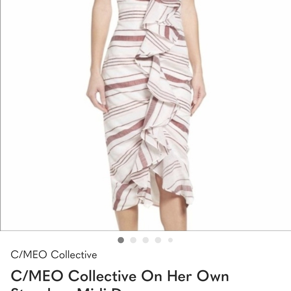 C/MEO Collective Ruffled Striped Dress in White and Pink